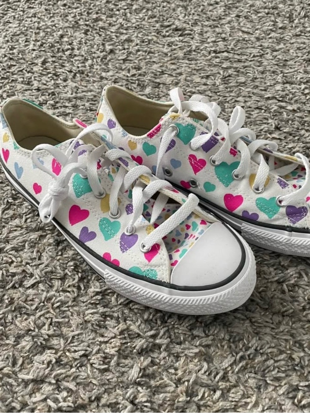 Heart Print Canvas Sneakers - White with Multicolor Hearts